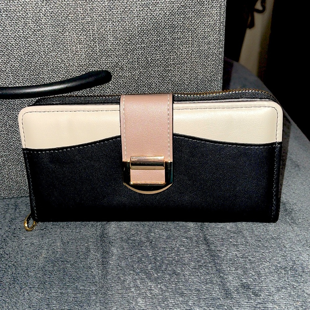 Vegan Leather Wallet Black with 2-Tone Grey Long